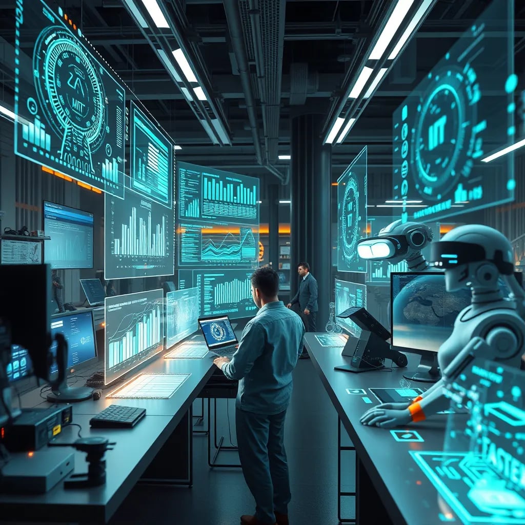 Futuristic workspace showcasing advanced technology integration and global connectivity across five continents